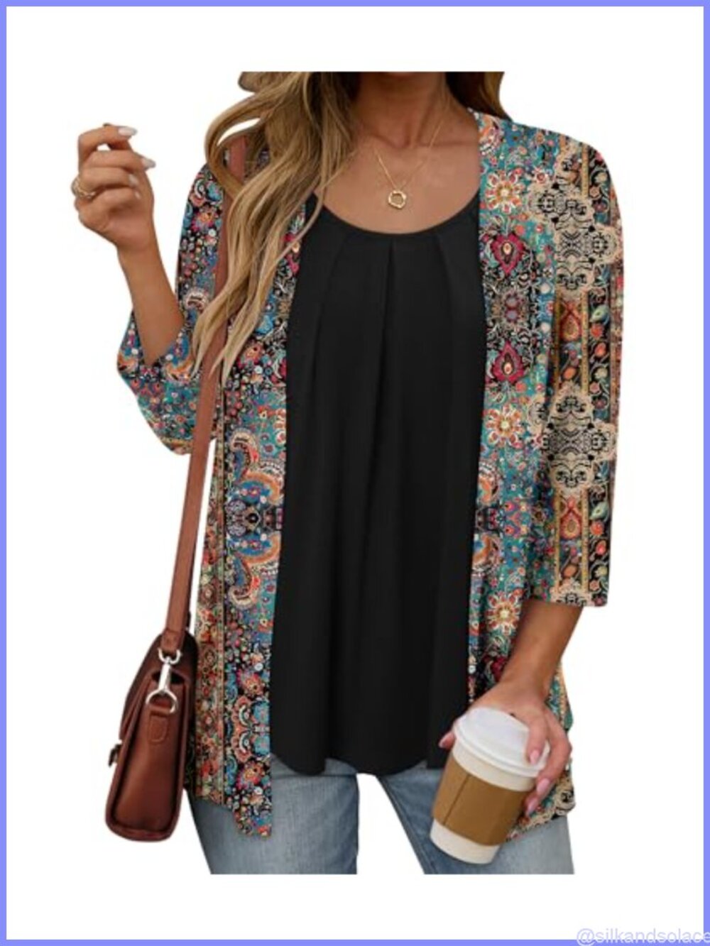 Womens 3/4 Sleeve Ruffle Tunic Top Lightweight Dressy Casual